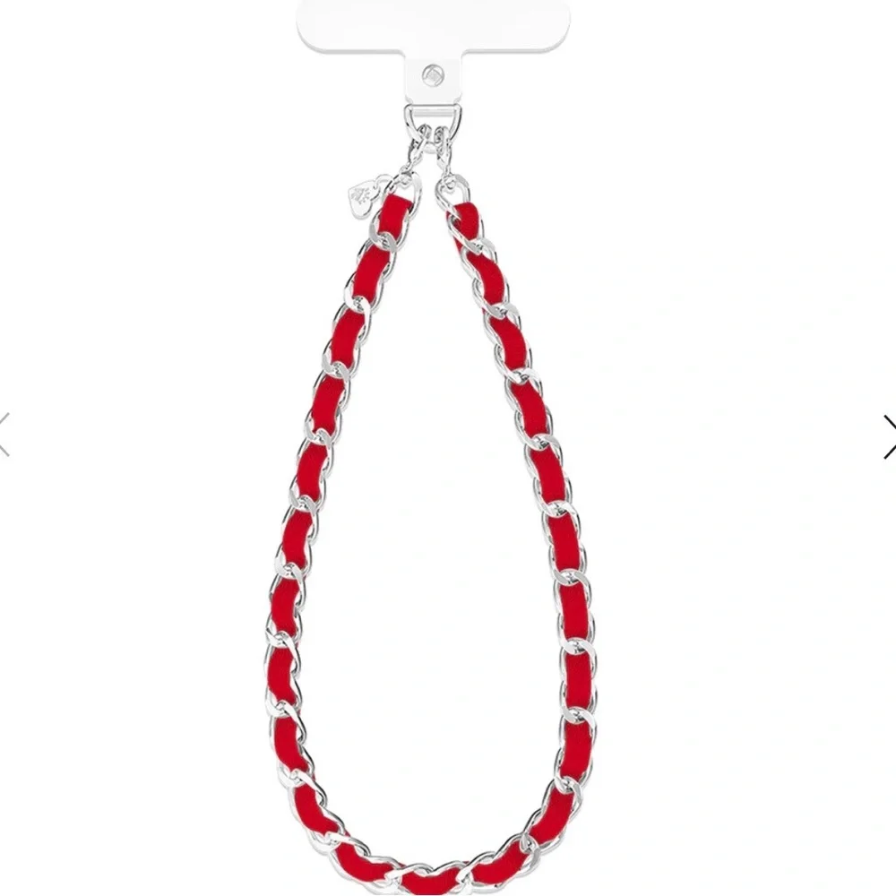 NEW Velvet Caviar Red Leather Chain Phone Charm Wrist Strap
